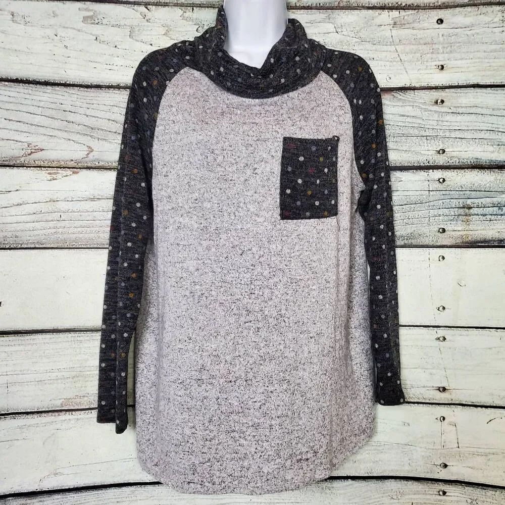 White Birch Gray Polka Dot Cowl Neck Pullover Top Women’s Medium USA Made